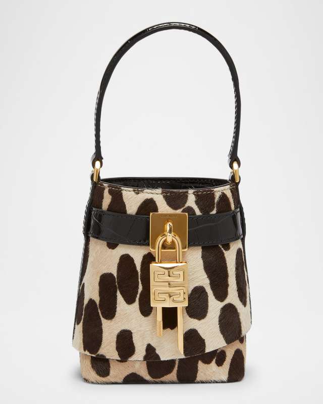 Shark Micro Lock Bucket Bag in Leopard Calf Hair